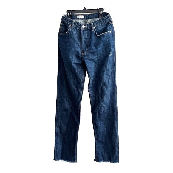 Zara Women Jeans 4 Premium Denim 30x33 Dark Wash Frayed Hem Straight Leg Classic - Picture 1 of 12